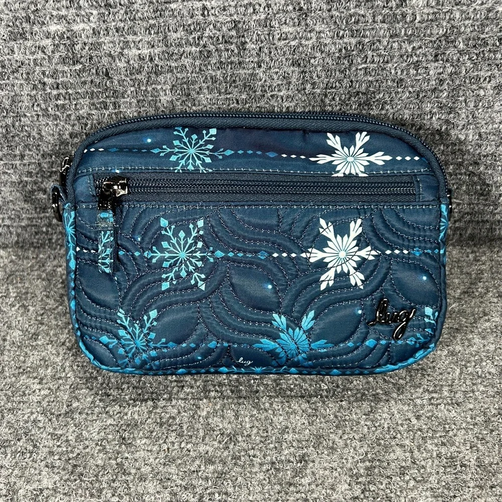 Lug‎ Peekaboo Convertible Crossbody Bag Blue Floral Zip Pockets Quilted RFID